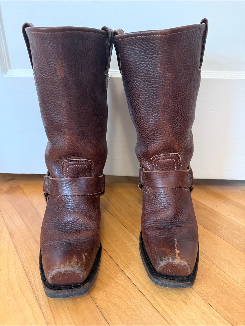 Frye Brown Leather Women's Harness 12R Moto Boots